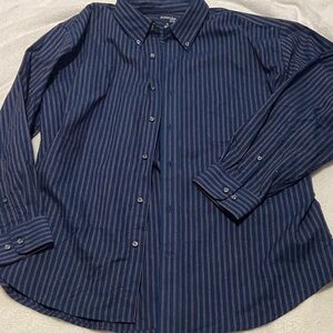 Stafford Navy Blue Button-Down Shirt with Red Pinstripes